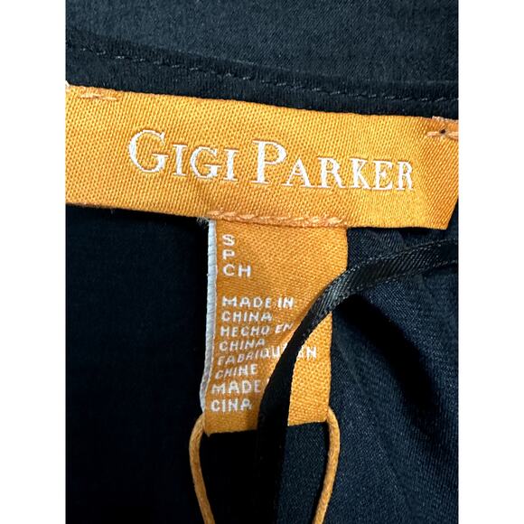 Gigi Parker Wrap Front Blouse 3/4 Sleeve Length Satin Fabric Black W Small NWT - Picture 10 of 11